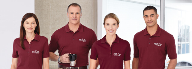 employees wearing matching branded apparel for brand awareness
