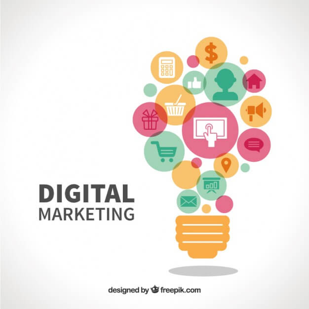 digital marketing text with light bulb graphic