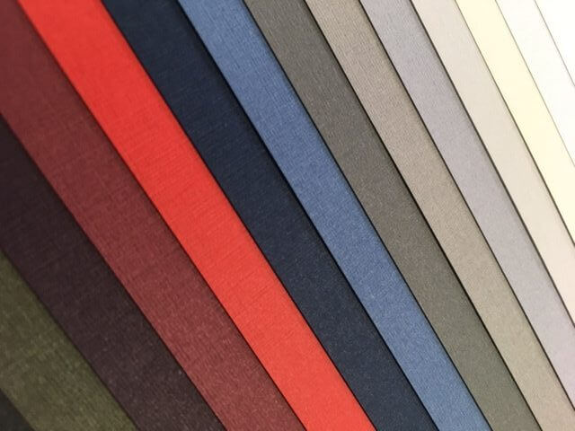 samples of textured stock in a variety of colors