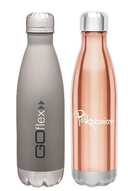 two promotional metal water bottles